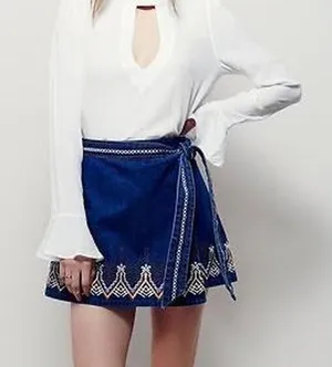 Free People Dream Away Denim Mini Skirt with embroidery detail thumbnail 1