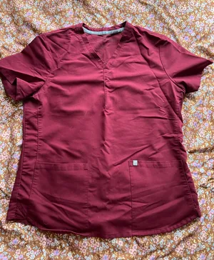 Wine red woman’s scrub set with jogger pants thumbnail 1