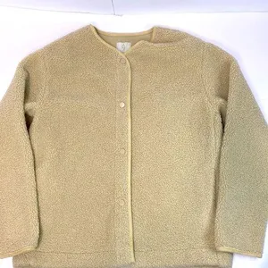 Joie Collarless Teddy Sherpa Snap Front Jacket Tan thumbnail 1
