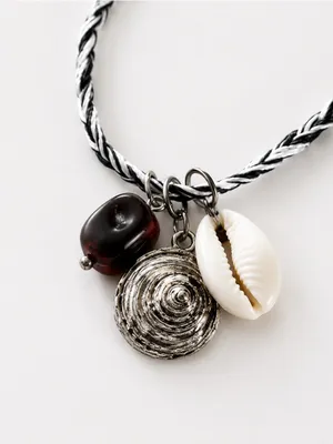 NEW Free People Ride Along Braided Strand Necklace Shell Black thumbnail 3