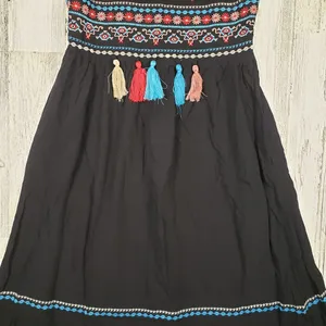 NWT Andree by Unit Black Embroidered Strappy Tassel Dress Women's Size Small thumbnail 3
