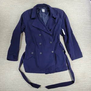 Gap Belted Trench Jacket Womens XXL Navy Blue Cotton Lined Double Breasted thumbnail 5