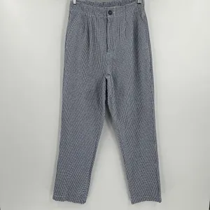 Free People Kate Gingham‎ Pants Navy White 100% Cotton Straight Leg Size Medium thumbnail 3