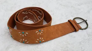 Brown vegan Leather Belt Size 13 Large Bohemian Boho Southwestern Style thumbnail 1