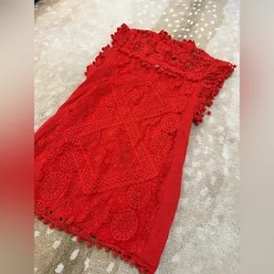 Tularosa revolve red lace pom pom shift mini dress women’s size small thumbnail 9
