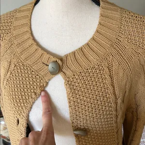 Vintage Jones, New York cable knit cotton two button open front sweater M thumbnail 2