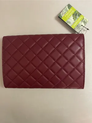 Badgley Mischka NWT Crossbody Diamond Quilting Round Studs on Front Wine Gold thumbnail 2