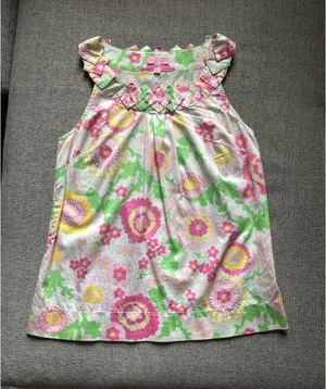 Vintage Lilly Pulitzer Floral Sleeveless Top Origami Pleated Geometric Neckline thumbnail 1
