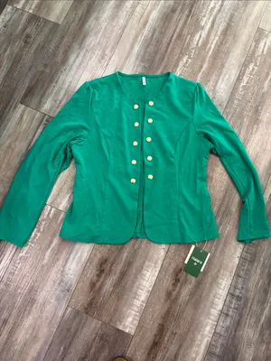 Halara Round Neck Long Sleeve Decorative Button Slim Work‎ Blazer Green NWT thumbnail 4