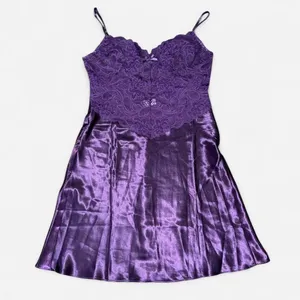 Source Unknown Royal Purple Lace and Satin Sexy Lingerie Mini Slip Dress, Size SMALL thumbnail 1