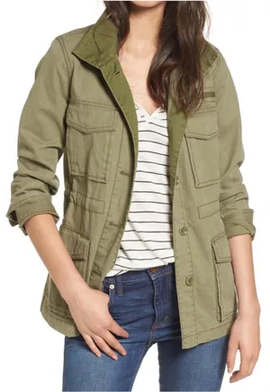 olive green Madewell Catskills military jacket with multiple pockets thumbnail 1