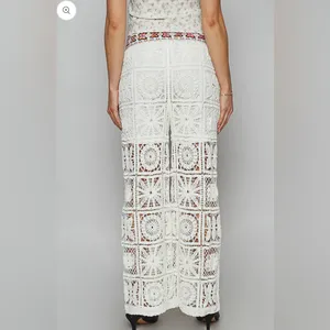 Women's White Crochet Pants Size L thumbnail 2