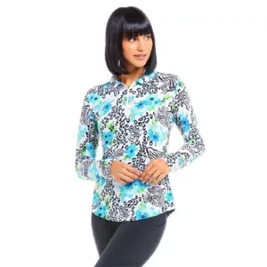 IBKUL Eva Polo‎ Zip Top Peri Long Sleeve Golf Shirt Womens UPF 50 size XS thumbnail 2