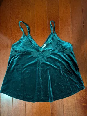 Love on a Hanger Teal Velvet Lace Camisole Top Medium thumbnail 3