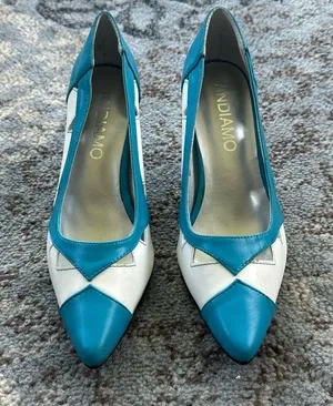 Andiamo Vintage Cutout Heels Turquoise & White 7 thumbnail 4
