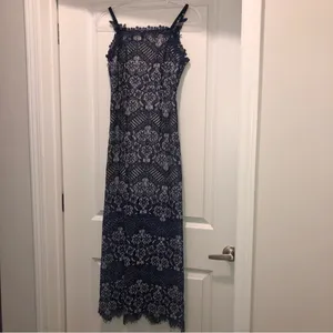 Foxiedox Anthropologie daleyza Lace‎ Square Neck Midi dress Navy Blue Size small thumbnail 2