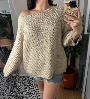 Handmade Crochet Knit Pullover Sweater Beige Boho Cozycore Fits Medium thumbnail 1