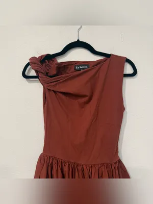 En Saison Rust Brown Mixed Media Asymmetric Neck Midi Dress XS thumbnail 4