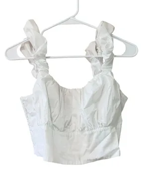 Abercrombie & Fitch White Ruffled-Strap Bustier Crop Top thumbnail 1