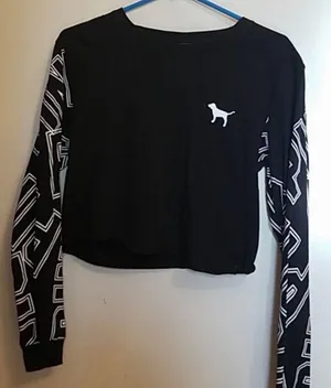PINK VS long sleeve crop top black arm lettering thumbnail 1