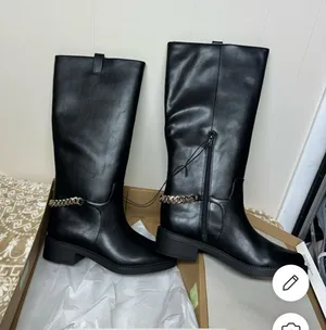 a new day Black Mid-Calf Faux Leather Boots with Chain Accent thumbnail 1