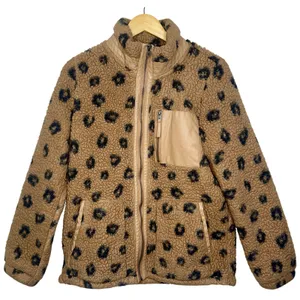 Abercrombie & Fitch Soft AF Tan Leopard Sherpa Fleece Zip Jacket Coat Womens M thumbnail 1