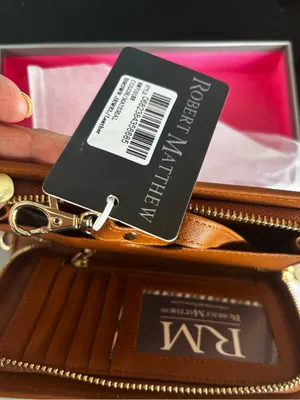 NWT Robert‎ Matthew Aria Leather Wallet Wristlet – Brown Jewel 24K Gold thumbnail 6