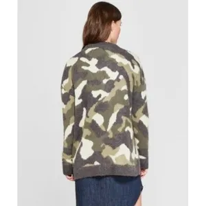 Universal Thread Distressed Camo Cardigan Oversized Olive Camouflage Sweater XS thumbnail 5