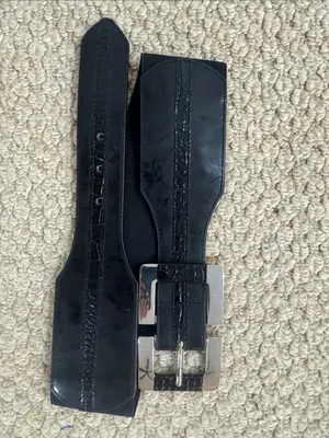 White House | Black Market Black Croc-Embossed Stretch Waist Belt with Silver Buckle thumbnail 2