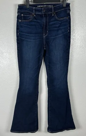 American Eagle Super Hi-Rise Flare Jeans Womens Size 8R Dark Wash Stretch Boot thumbnail 1