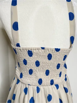 Lottie & Holly Polka Dot Fit & Flare Dress Size 8 Beige Blue Criss Cross Straps thumbnail 6
