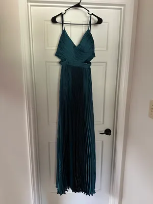 “Got the Glam Teal Pleated Cutout Maxi Dress” thumbnail 3