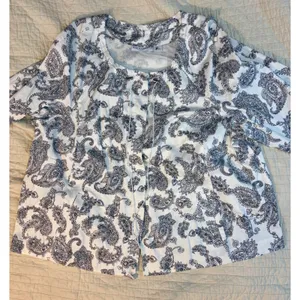 Sag Harbor Woman Paisley Open Front Jacket White Navy Blue 3X U94604SK1 thumbnail 1