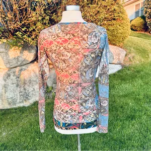 Vocal Rhinestone Embellished Mesh Top | Boho Y2K Graphic Print Long Sleeve M thumbnail 11