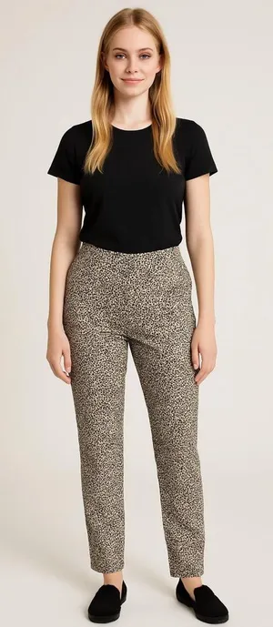 Mango Black and Brown Patterned Straight Leg Pants thumbnail 1
