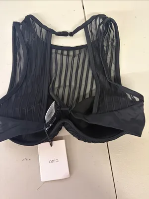 Onia new Sz small Sheer Striped High-Neck Underwire Bra in Black swim Alex Top thumbnail 4