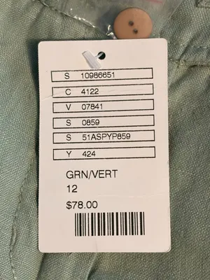 Anthropologie 100% linen sage green pants size 12 NWT minimalist thumbnail 7
