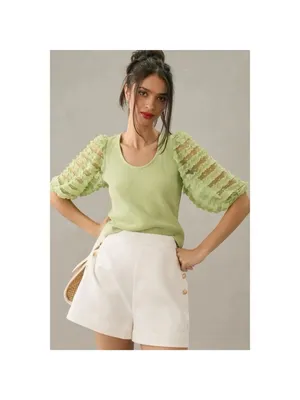 Anthropologie Dolan Puff Sleeved Blouse Size‎ Medium Green Polka Dot Ruffle Coquette Fairycore thumbnail 10