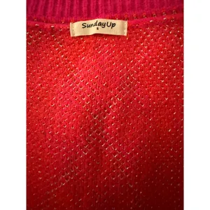 Sunday Up Pink Orange Argyle Cardigan Small Metallic Silver Trim Cropped thumbnail 8