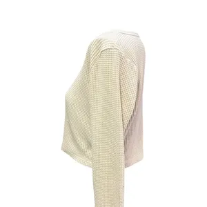 Madewell Women's Cream Waffle Knit Long Sleeve Crop Top Size L thumbnail 4