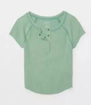 AMERICAN EAGLE Hey Baby Cropped Henley Tee Size Medium M Green thumbnail 3