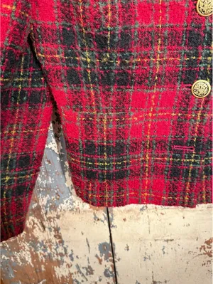 Vintage Susan Bristol red black plaid tweed blazer size 8, girl boss office thumbnail 3