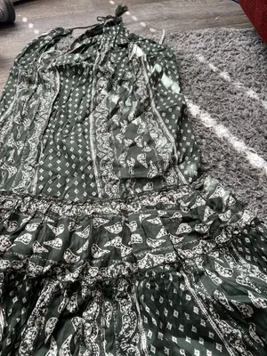 World Market Women's Cotton Tired Maxi Summer Halter Printed Dress Green New S/M thumbnail 11