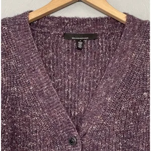 White House | Black Market Purple Cardigan Size Small Chunky Marled Cropped Sweater Knit Wool Blend thumbnail 3
