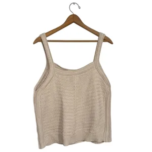Joie Beige Knit Tank Top Sleeveless Cotton Blend Sweater XL Neutral Square‎ Neck thumbnail 3