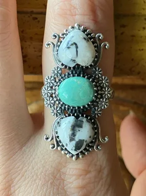White Buffalo Nevada Turquoise Sterling Silver Heart Ring Size 9 thumbnail 1