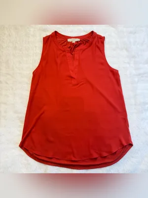 LOFT Loft Women’s Red Sleeveless Notch Neck Blouse Top Size Medium thumbnail 3