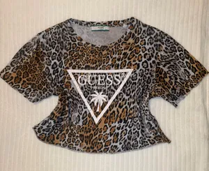 GUESS Beach Leopard Print Logo Crop Top Shirt Size XS thumbnail 1