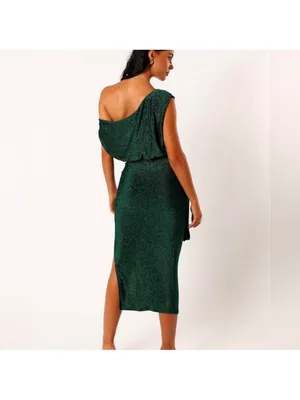 NWT Petal and Pup Midi Santiago Off Shoulder emerald metallic green dress size S thumbnail 4