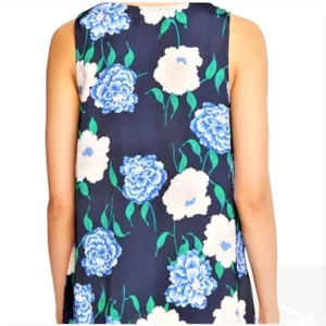 Ann Taylor Women's Size Medium Sleeveless V-Neck Blouse Navy Blue Pink‎ Floral thumbnail 2